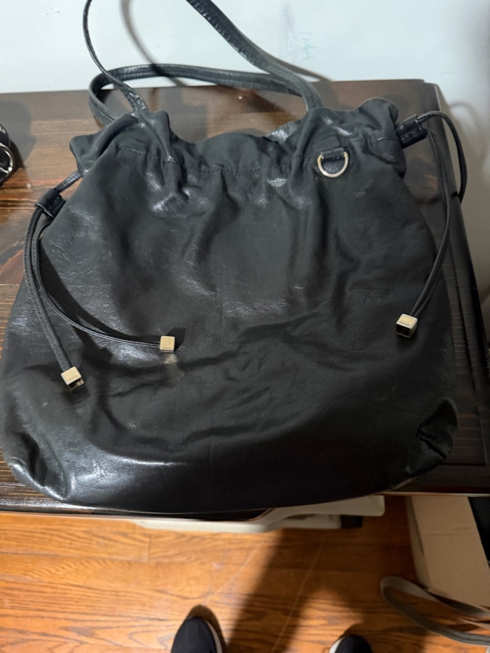Michael Kors Black Leather Drawstring Shoulder Bag